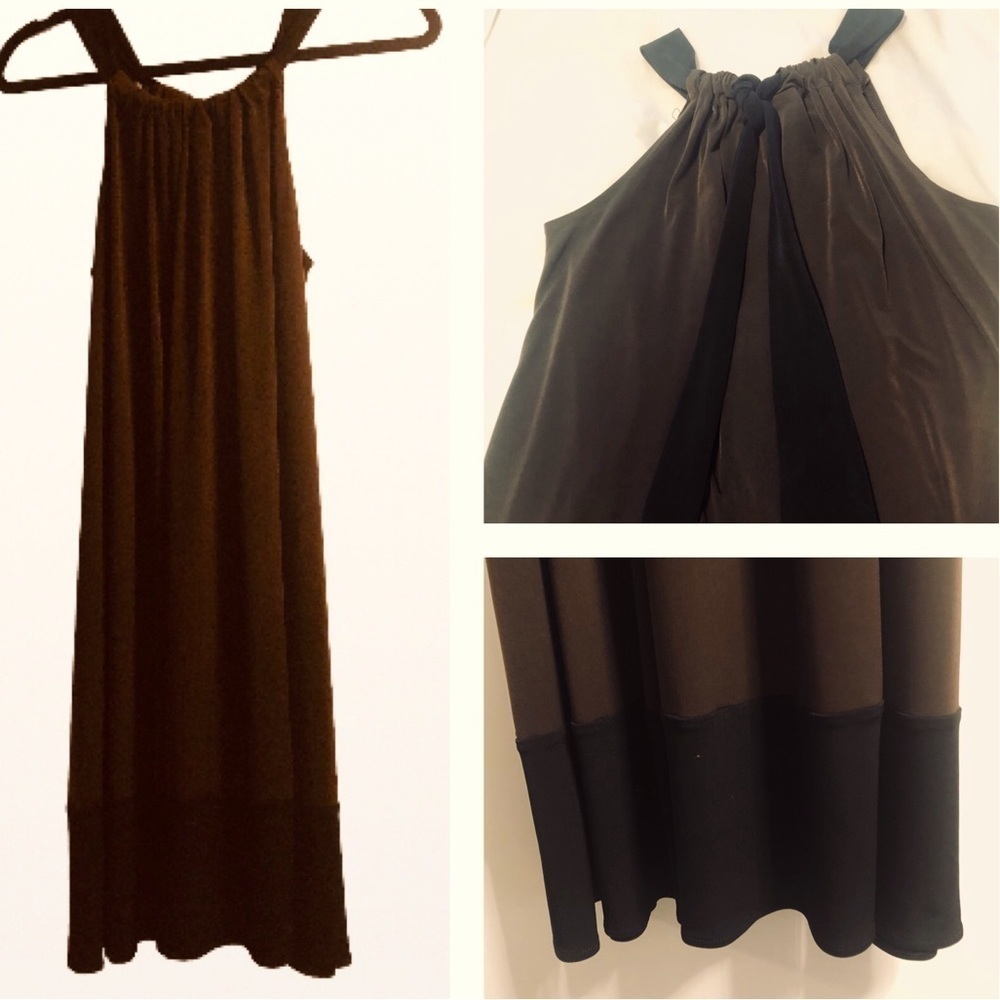 London Times Size 8 Dark Chocolate & Black Halter Knit Dress